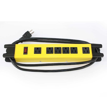 Superior Electric Power Strip, Transformer Spaced Outlet, 5-15R, 5-15P, 6 ft., Black/Yellow SE 1543
